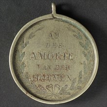 Medal on Abraham des Amorie van der Hoeven, penning footage silver, engraved, bound together laurels and engraved text, AM DES