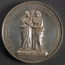 J. Elion, Medal on the 250th anniversary of the Remonstrant Brotherhood in Rotterdam, penny footage silver, Two symbolic female
