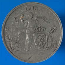 P. Mansvelt en Zoon, Medal on the half Centenary of Dutch Independence, penny imagery tin, the Dutch Virgin