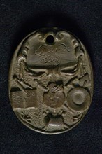 Oval guild medal of the painters and artists or St. Lucas in Rotterdam, guild penny penny identification carrier brass