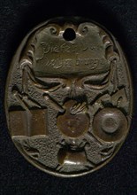 Oval guild medal of the painters and artists or St. Lucas in Rotterdam, guild penny penny identification bearer brass