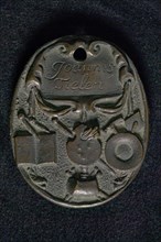 Oval guild medal of the painters and artists or St. Lucas in Rotterdam, guild penny penny identification carrier brass