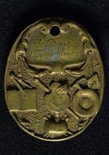 Oval guild medal of the painters and artists or St. Lucas in Rotterdam, guild penny penny identification carrier brass