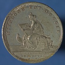 stamp cutter: A. Bemme, Price medal of the Teekengenootschap HIERDOOR TOT HOOGER, price medal penning footage zinc silver