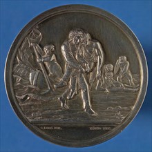 G. Loos, Medal Zuid-Hollandsche Maatschappij for the rescue of drowning people, reward medal penny footage silver, beaten, Man