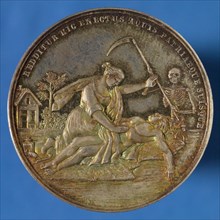 Medal Maatschappij for the rescue of drowning, penny footage silver, struck, woman kneeling at the waterfront drowning man