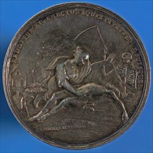 design: Van der Groen en Klouzing, Medal Maatschappij for the rescue of drowning people, penny footage silver, woman kneeling