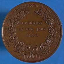 Medal Noord- and Zuid Hollandsche Redding-Maatschappij, penning footage bronze, minted, Wreath of two bound oak branches