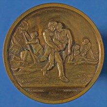 G. Loos, Medal Zuid-Hollandsche Maatschappij for the rescue of drowning, penny image material copper, printed, Man carrying