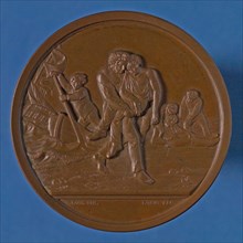 G. Loos, Medal Zuid-Hollandsche Maatschappij for the rescue of drowning people, penny footage bronze, struck, man carrying