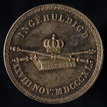 Medal on the inauguration of King Willem II in Amsterdam, penning footage silver, text only, WILLEM II KING OF THE NETHERLANDS