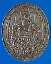 Plaque medal on the death of Reverend Johannes Wilkens at the age of 34 in 1696, death certificate plaque medal penning footage