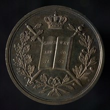Medal on the inauguration of King William III in 1849, penning visual material silver, open book with text (constitution)
