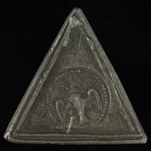 Triangular lead bread token Heiligegeesthuis or Oudemannenhuis, bread penny penny swap lead metal, representation of the Holy