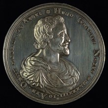 Reinier Arondeaux, Medal on the death of Hugo de Groot in 1645, penning visual material silver, bust Hugo de Groot in Roman