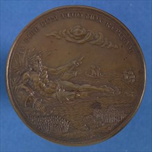 A. Saa, Medal Societ. Patr. Hispal., penny footage copper, three women and man engaged in spinning and weaving., omschrift DIES