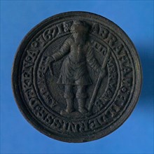 Willem de Laet, Medal Timmermansgilde Middelburg 1671, guild penny penning identification carrier metal, Black metal penny