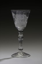 Chalice, engraved with representation and inscription 't Welvaren van de Wijn Negotie, wine glass drinking glass drinking