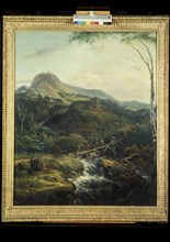 Gerard van Nijmegen, The Rhineland with waterfall, the painter (Gerard van Nijmegen), his wife and their retinue, landscape