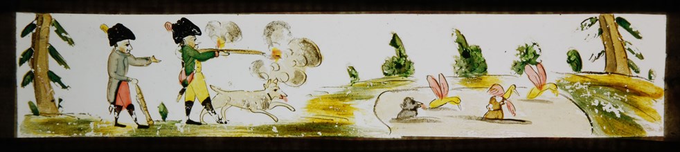 Hand-painted lantern plate with hunting scene, slide slide slide picture glass paper, Hand-painted slide with top and bottom