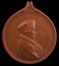 David Mulder (1746 - 1826), Round plaque, with portrait in relief of Desiderius Erasmus, plaque ceramic terracotta, d 1.5 mold