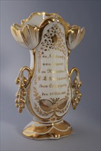 Vase with gold-colored decoration, vase crockery holder ceramic porcelain paint enamel paint, mold cast baked painted