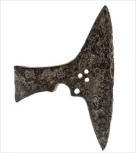 High battle ax with simple hole decoration, ax ax weapon arm found iron metal, forged Ax and tube in one piece. Perforation