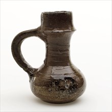 Stoneware jug, small model with wide band ear, slim neck with cuff, jug crockery holder soil find ceramic stoneware glaze salt
