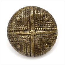 Convex knot with wire eye, decorated with cross with studs and stars, knot clothing accessory clothing soil find copper brass