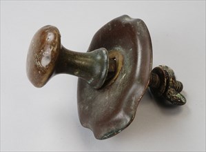 Copper door knob, oval handle and door plate, from the front door of the Schielandshuis, door handle handle door fitting