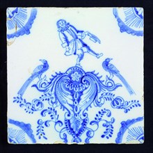 tile manufacturer: Aalmis, Cartouche tile, acrobat, corner motif quarter rosette, wall tile tile sculpture ceramic earthenware