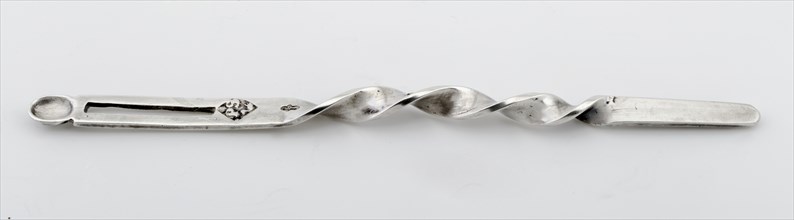 Silversmith: P. Scholeafter:, Silver twisted ear spoon, ear spoon silver, forged Short and flat handle twisted handle flattened