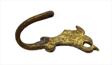 Brass hook, wall hook or coat hook, hook fastener soil find copper metal, cast brass hook Curve hook wall plate