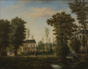 Johannes Matthijs Hoogbruin, Villas in park Honingen, Rotterdam, painting footage linen oil paint, Oil on canvas topography