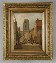 Franciscus Lodewijk van Gulik (Maastricht 1841 - Rotterdam 1899), View of the Laurenskerk, Rotterdam, cityscape painting footage