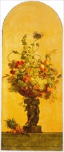 Willem van Leen, Painted wallpaper depicting flowers and fruits in vase, still life wallpaper painting painting material linen