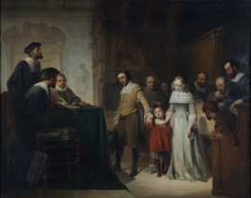 Jan Hendrik van de Laar, The divorce after poem by Hendrik Tollens, painting footage wood oil, Painting landscape format oil