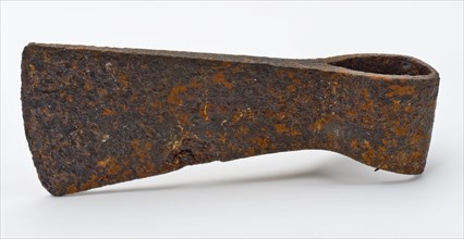 Head of ice ax or elongated narrow ax, ax tool equipment soil find iron metal, forged Ice ax Oblong thin blade