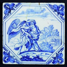 tile manufacturer: Aalmis, Scene Tile with biblical representation: Jacob wrestles with angel, wall tile tile sculpture ceramic