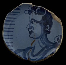 Soul of berettino with classic face on blue ground, plate dish crockery holder soil find ceramic earthenware glaze tinglage