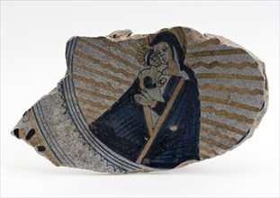 Fragment majolica dish with Mary with Christ child, dish crockery holder soil find ceramic earthenware glaze tin glaze lead