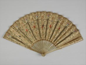 Fan, painted silk leaf, horny legs, range of clothing accessory clothing silk horn metal, painted Range with cream-colored silk