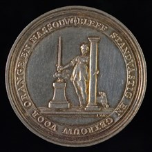 J.J. van Baerll, Medal Oranje Society Overschie, 1787, penny footage silver, orange apple tree with weapon from Overschie