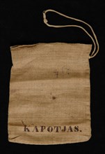 Small rectangular button pocket in coarse linen with print KAPOTJAS, button pocket bag holder linen ink, cord) textile