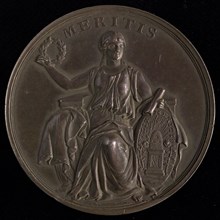 Reward medal of Felix Meritis, penning footage silver, sitting woman holds in the right hand honorary wreath and in the left