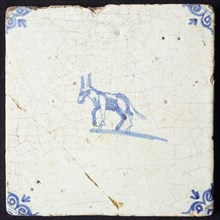 Animal tile, running donkey, corner motif oxen head, wall tile tile sculpture ceramic earthenware glaze, baked 2x painted glazed