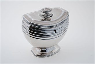 Gerardus Peeters, Four-piece tea set, silver tea canister with lid, tea caddy holder tableware silver, Four-part tea set