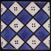 F.J. Kleyn, Ornament tile with checkerplate motif, wall tile tile sculpture ceramic earthenware glaze, baked 2x painted glazed
