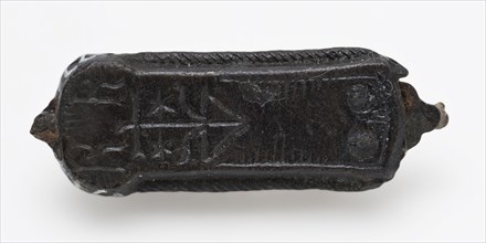 Elongated fittings with private label, batter ground find tin iron metal, cast Oblong hewn Decorated in high relief on one side