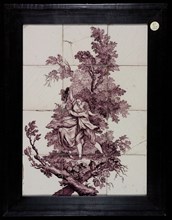 Verwijk, Van Traa, Tile panel with allegorical representation of autumn in purple on white, three by four tiles, tile picture